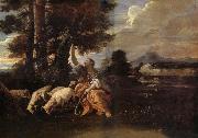 MOLA, Pier Francesco, Herminie gardant ses troupeaux grave sur un arbre le nom de Tancrede
